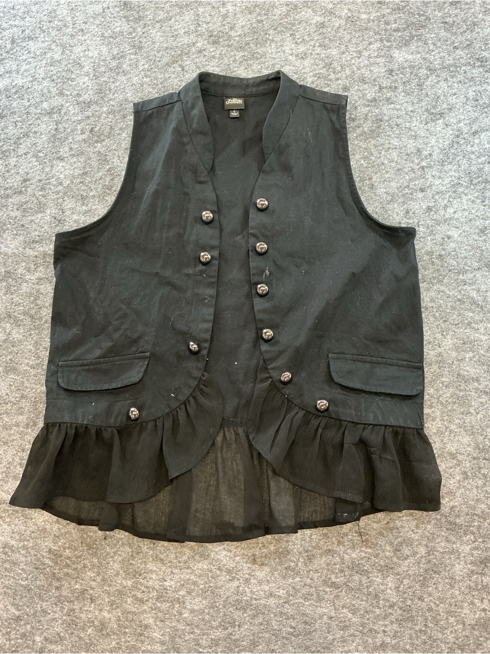 Pirates of the Caribbean  Black Ruffled Button Front Sleeveless Vest Size L